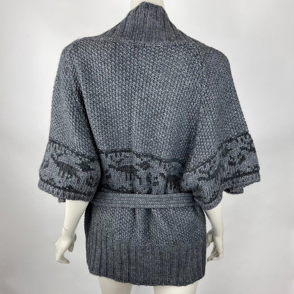 Lineamaglia Italy Moose Print‎ Cardigan Short Sleeve Alpaca Wool Women L EUC